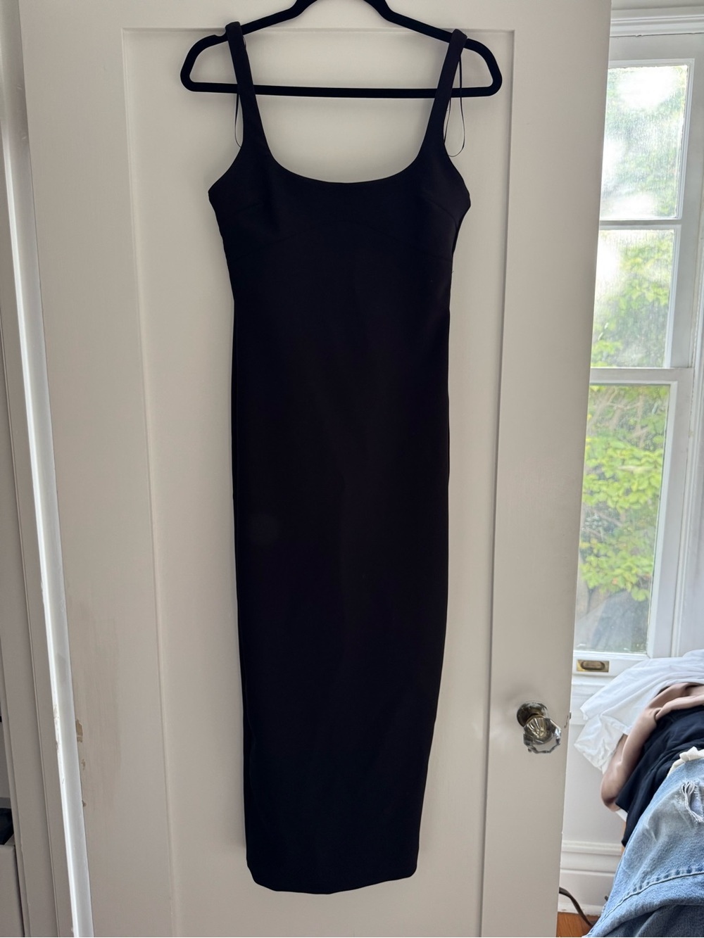 Black Square Neck Midi Dress